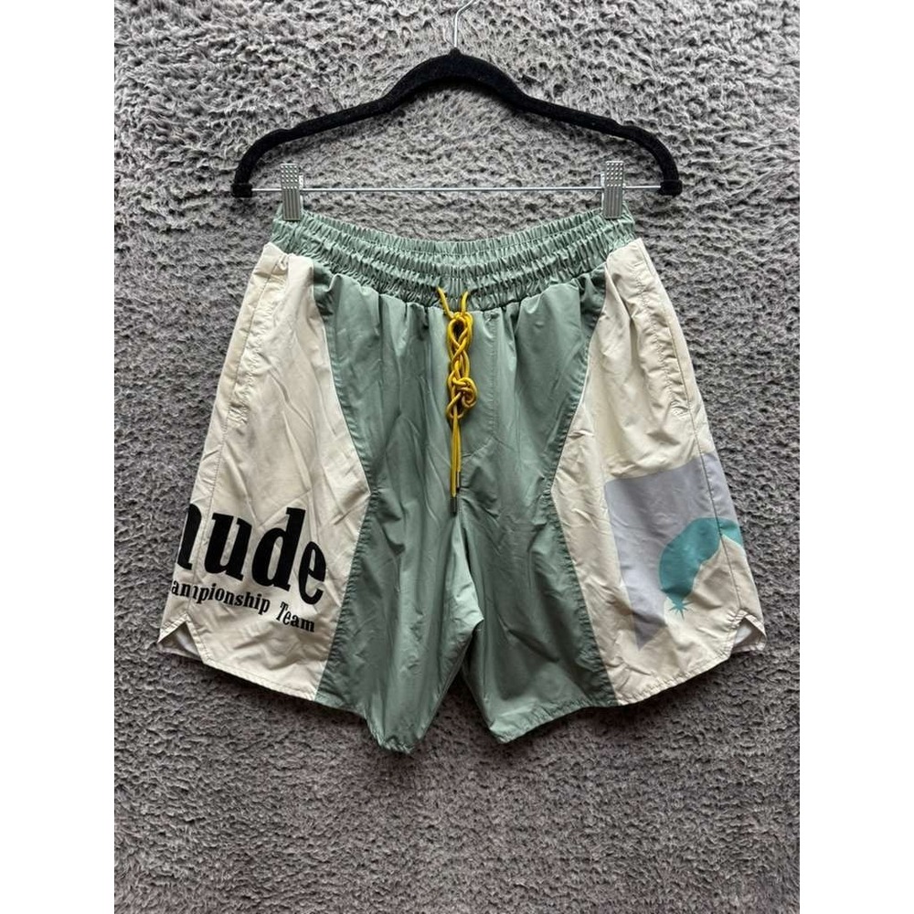 Rhude Senna High Rise Flight Graphic Drawstring Shorts Sage Cream‎ Mens Size L
